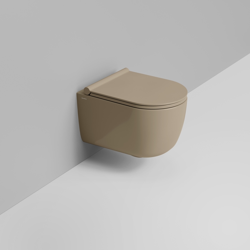 Ceramica Dolomite Wall hung vortex bowl 36×50 – Mirto Round Short - Glossy natural beige