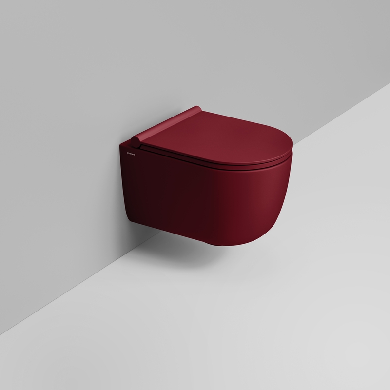 Ceramica Dolomite Wall hung vortex bowl 36×50 – Mirto Round Short - Matt red wine